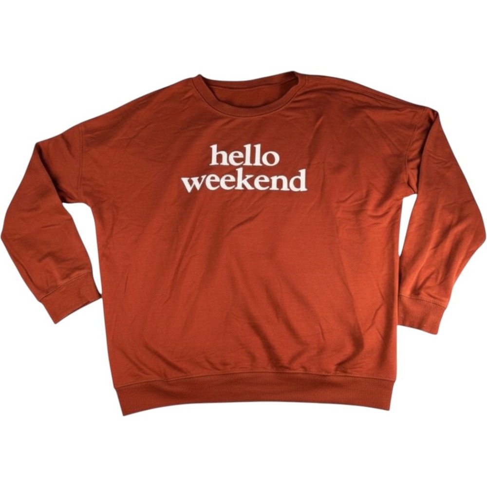 Nine West Hello Weekend Sweatshirt Graphic Rust Orange XL Polyester Rayon Women